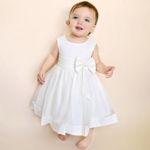 Baby Girls Ivory Bow Organza Christening Dress